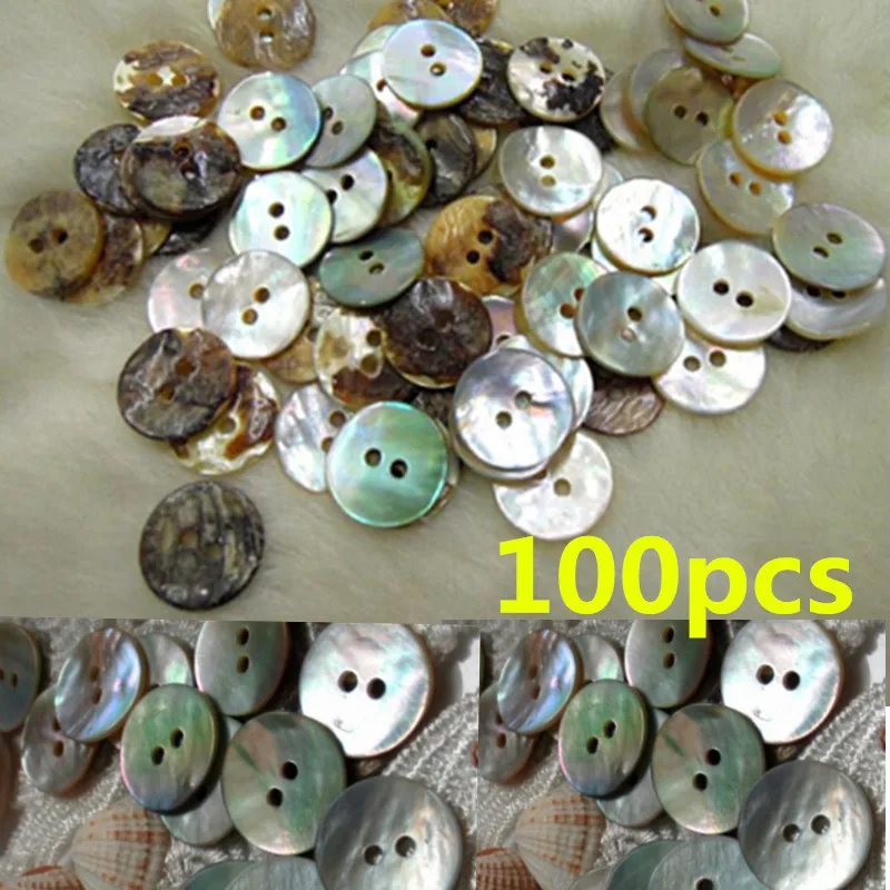 100Pcs New 10mm Natural Shell Sewing Buttons Color Mother Of Pearl Round Shell 2 Hole Button Wholesale Couture Accessoire