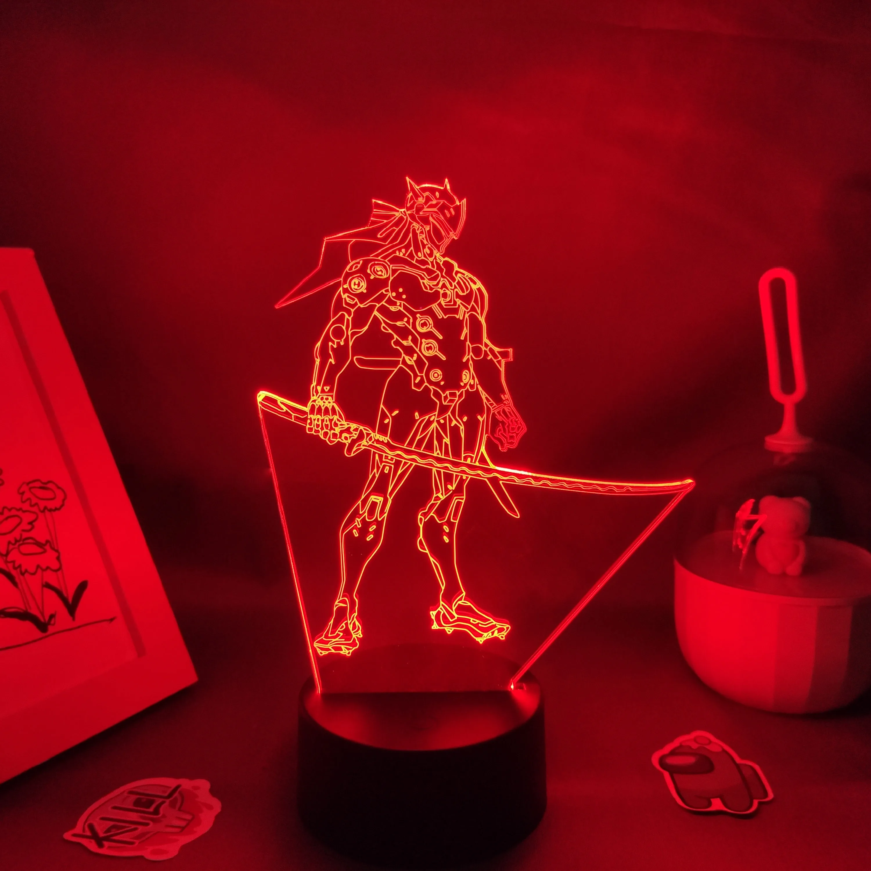 OW Game Figure Night Lights, Shimada Genji, 3D Neon Lâmpadas LED, presente de aniversário, Friends Room Table, decoração colorida, Overwatches, RGB