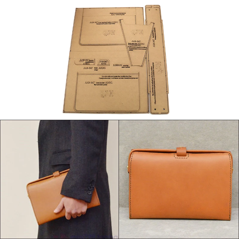 

DIY Handmade Leather Goods Folder Package Kraft Paper Template Sewing Design Drawings Cutting Kraft Cardboard Design Pattern