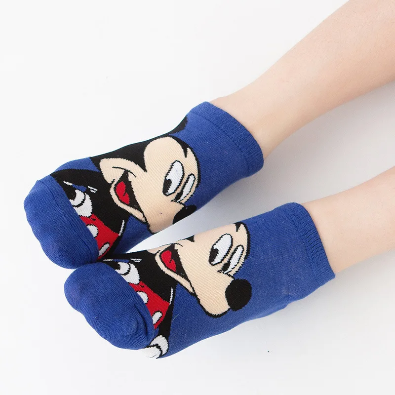 1 par de calcetines náuticos para mujer, bonitos calcetines de algodón de Mickey con dibujos animados japoneses coreanos de Disney, calcetines de tubo cortos salvajes para primavera y verano