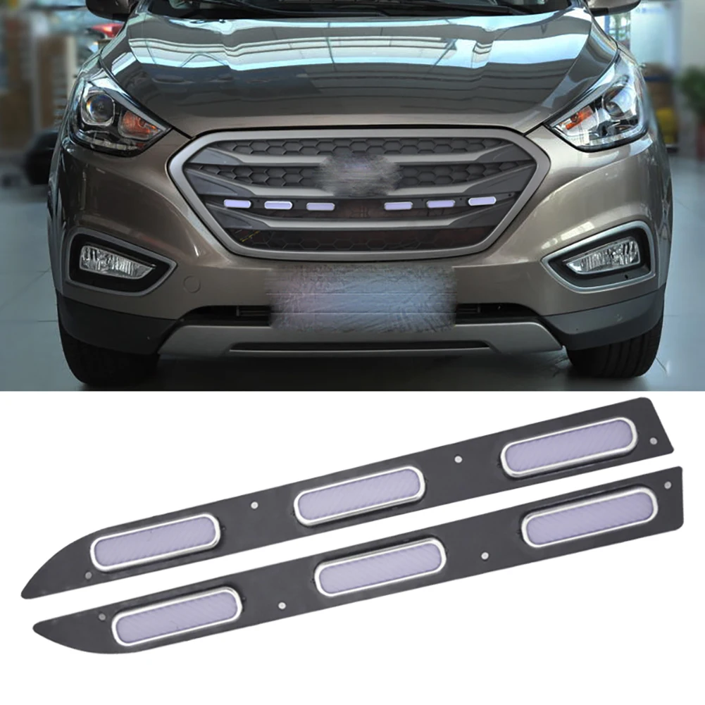 2 Pieces Car Front Grille Lighting Led Yellow Lights Mid-Net Turn Signal Flowing Yellow Indicator DRL for Hyundai ix35 2013~2015