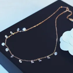 VENTFILLE S925 Sterling Silver New Fashion Zircon Necklace Female Temperament All-Match Pendant Simple Clavicle Chain Tide