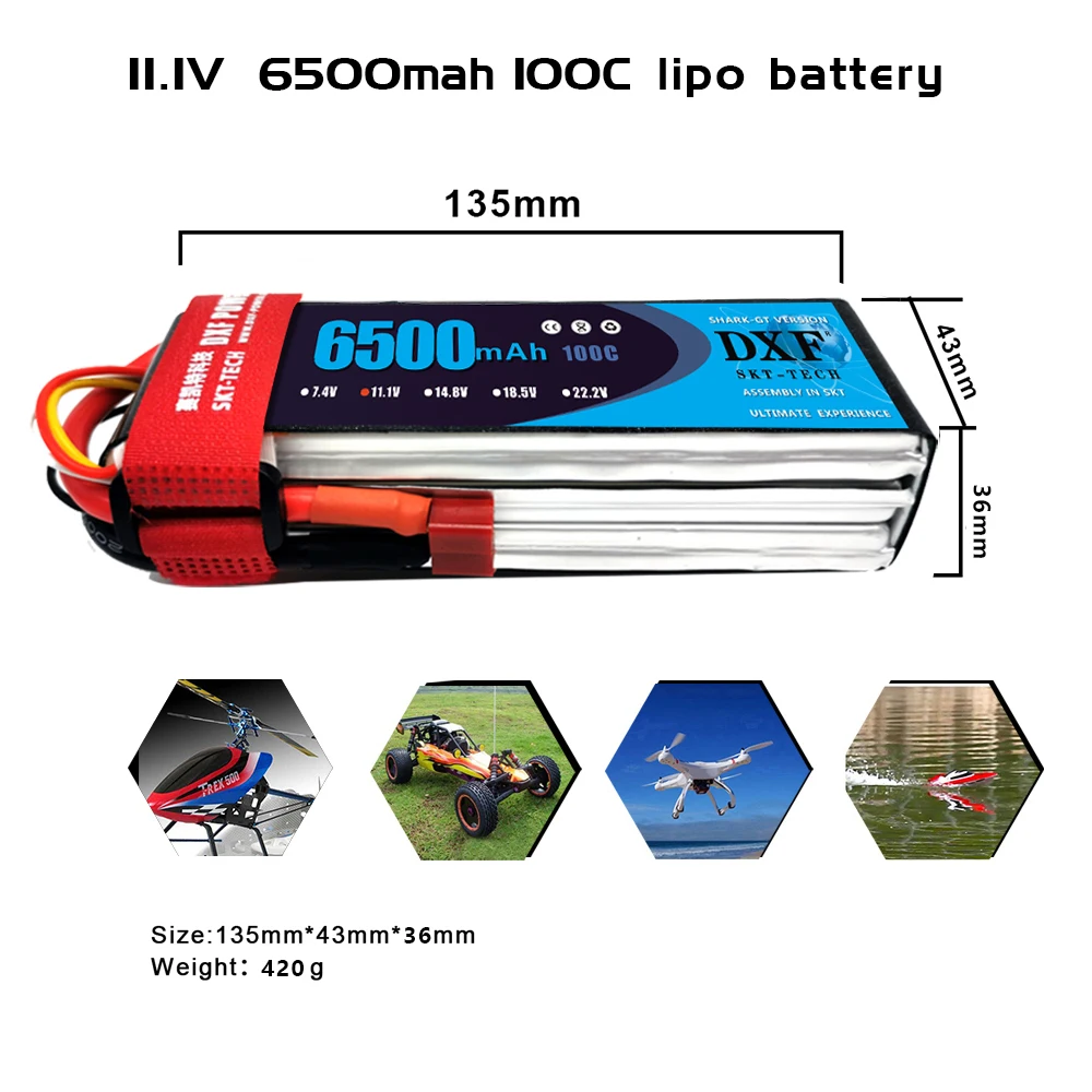 DXF 2PCS Battery 3S 4S 6S Lipo 11.1V 14.8V 22.2V 6500mah 100C hardcase Toys & Hobbies For Helicopters RC Models Li-Polymer