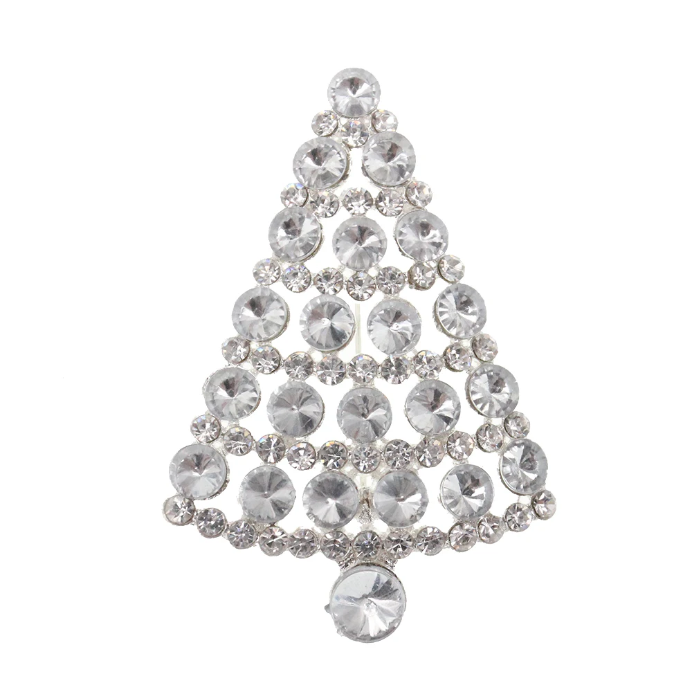 Wedding Party Jewelry Clear Crystal Rhinestone Christmas Tree Rhinestone Brooch Pin