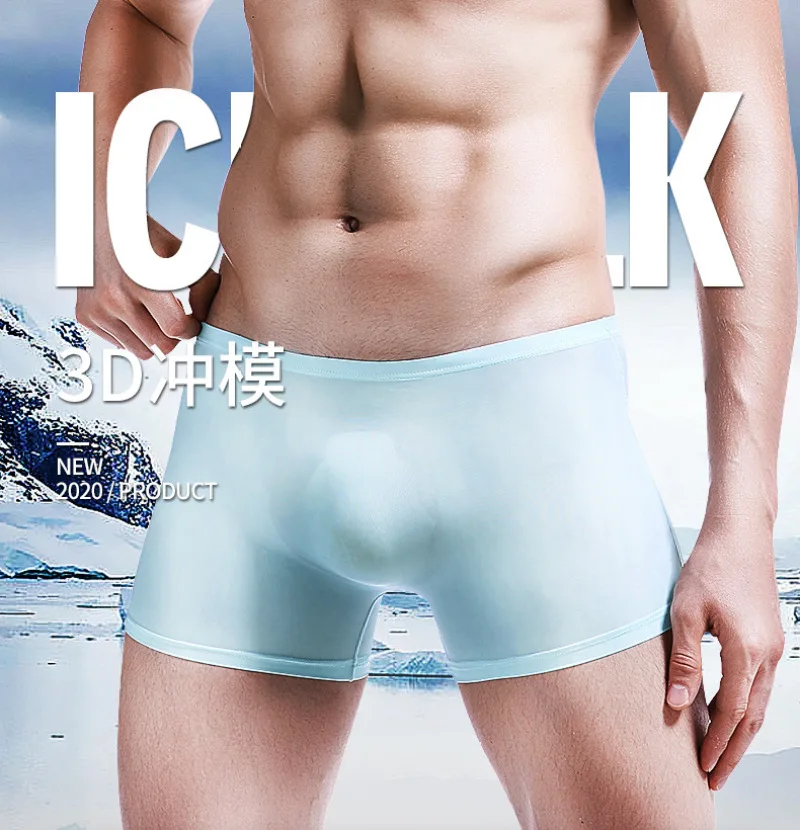 Ice Silk Man Underwear Thin 3D U Pouch Bag Breathable Soft Mens Boxers Solid Middle Waist Transparent Male Cueca Underpants