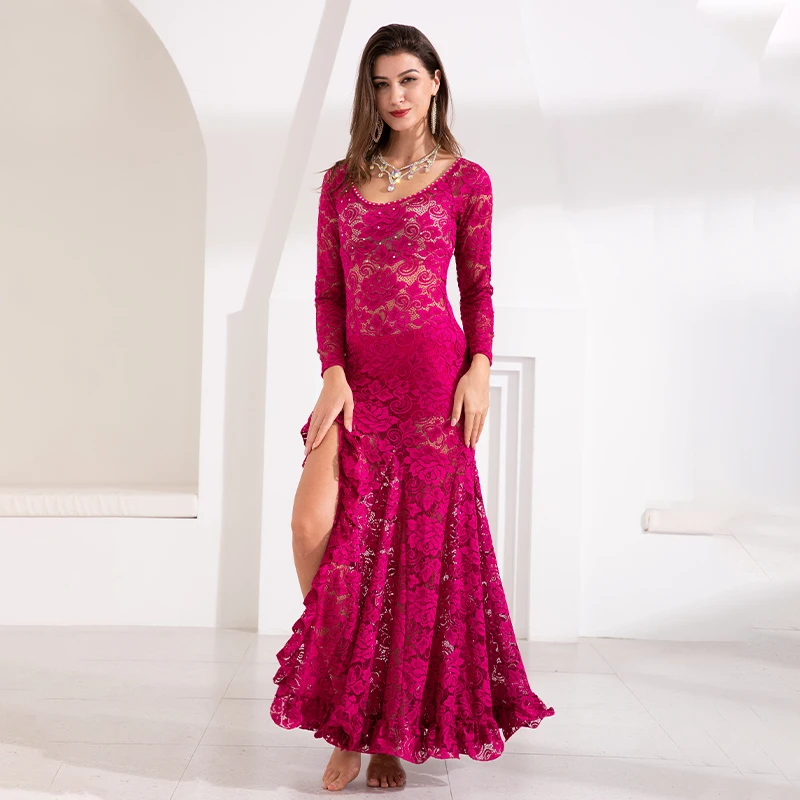 Belly Dance Dress Female Adult Elegant Lace Long Skirt profession Practice Clothes Woman Competition Performance Clothing