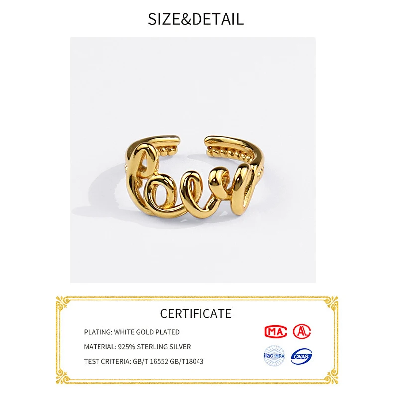 Sivler Color Rings for Women Love Letters Gold Color Wedding Trendy Jewelry Large Adjustable Antique Rings Anillos