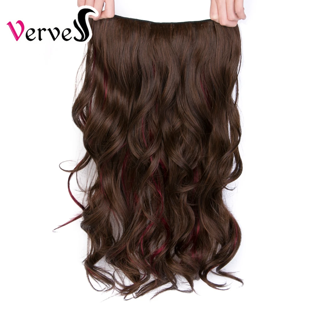 

Clip-In One Piece Synthetic Hair Extensions With 5 Clips 24 inch Long straight Hair Pure Color Brown Black