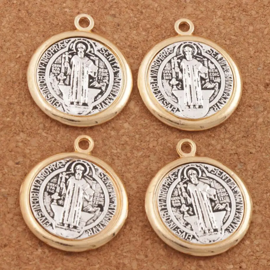 30pcs  31x26.6mm Zinc Alloy And  Saint St Benedict Medal Cross Spacer Charm Beads Pendants Jewelry DIY L1695