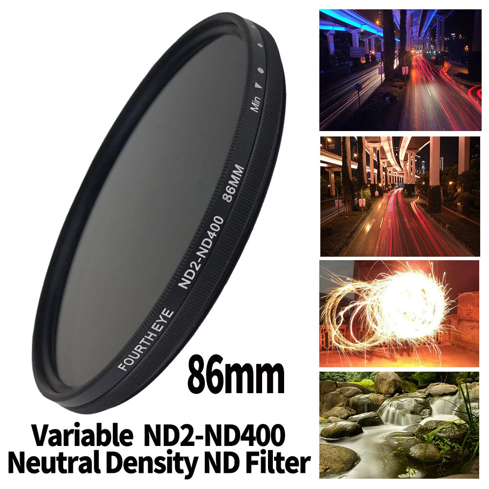 ND Lens 86mm Variable ND2-ND400 Neutral Density  Filter Fader ND Adjustable Optical Glass Lens Apply to  86mm camera lens