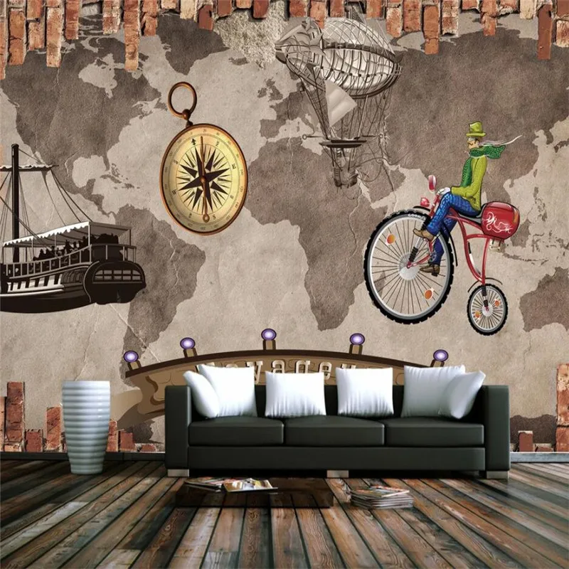 

European Retro Nostalgic Travel Around The World Map Background Mural Wallpaper Living Room Bedroom Home Decor Wallpaper 3D