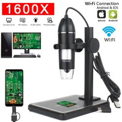 1600X 1000X Digital Microscope Camera 8LED industry Magnifier USB WiFi Endoscope for Smartphone PCB Inspection Tools