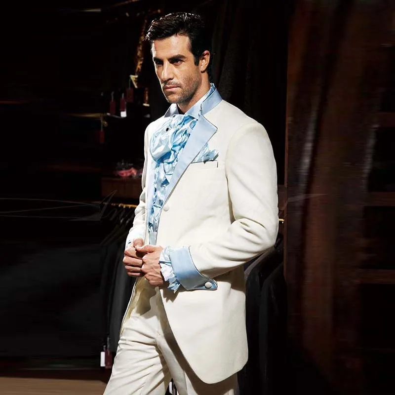 

ANNIEBRITNEY Ivory Men 2 Piece Formal Slim Fit Suit Set Custom Wool Groom Wedding Tuxedo Slim Fit Prom Wedding Business Suit