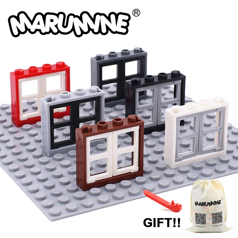 

Marumine City MOC Parts Building Blocks DIY 3854 Pane 1x2x3 With 60594 Window 1x4x3 No Shutter Tabs Castle Garden Assemble Brick