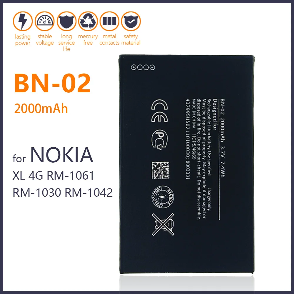 

Battery for Nokia XL 4G, BN-02, High Quality Phone, New, Free Tracking Number, 100% Original, RM-1030, RM-1042, RM-1061