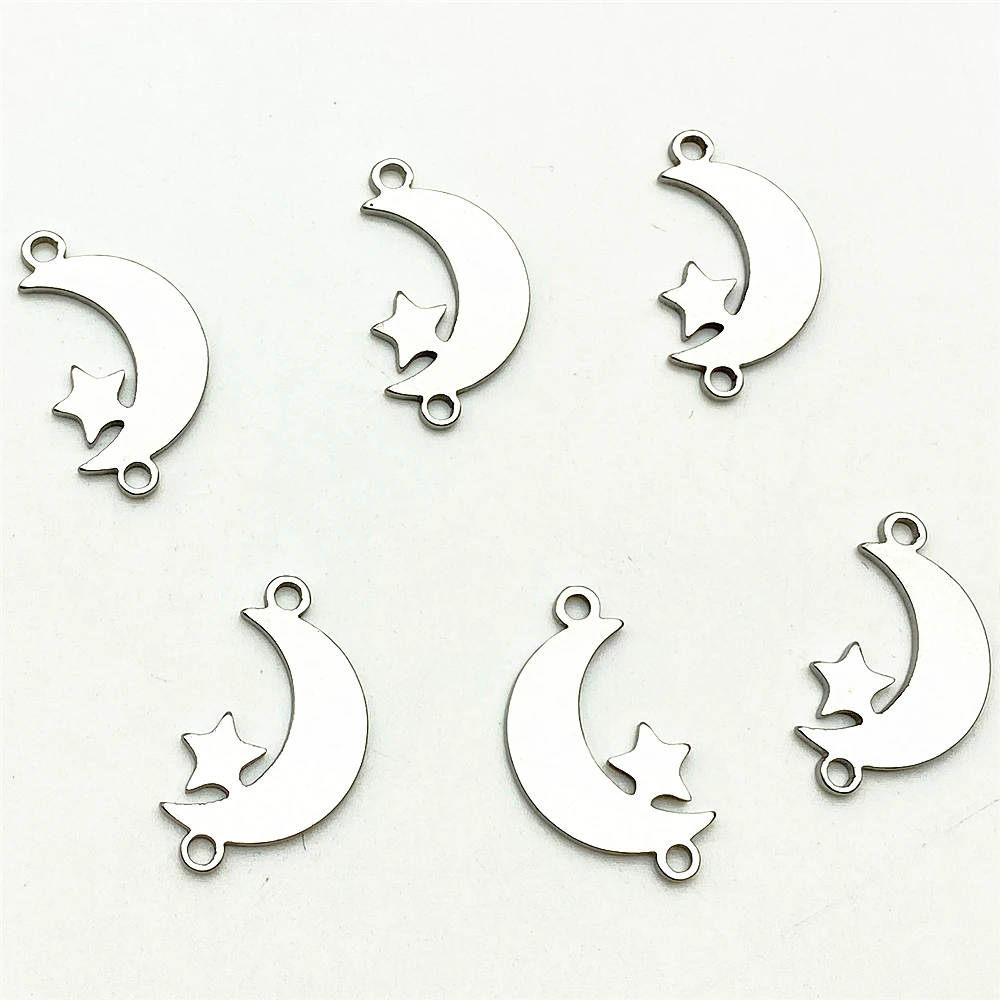 New Moon Star Vintage Bracelet Connector 10pcs Stainless steel Half Moon Jewelry Connect Necklace Pendant Diy Jewelry Finding