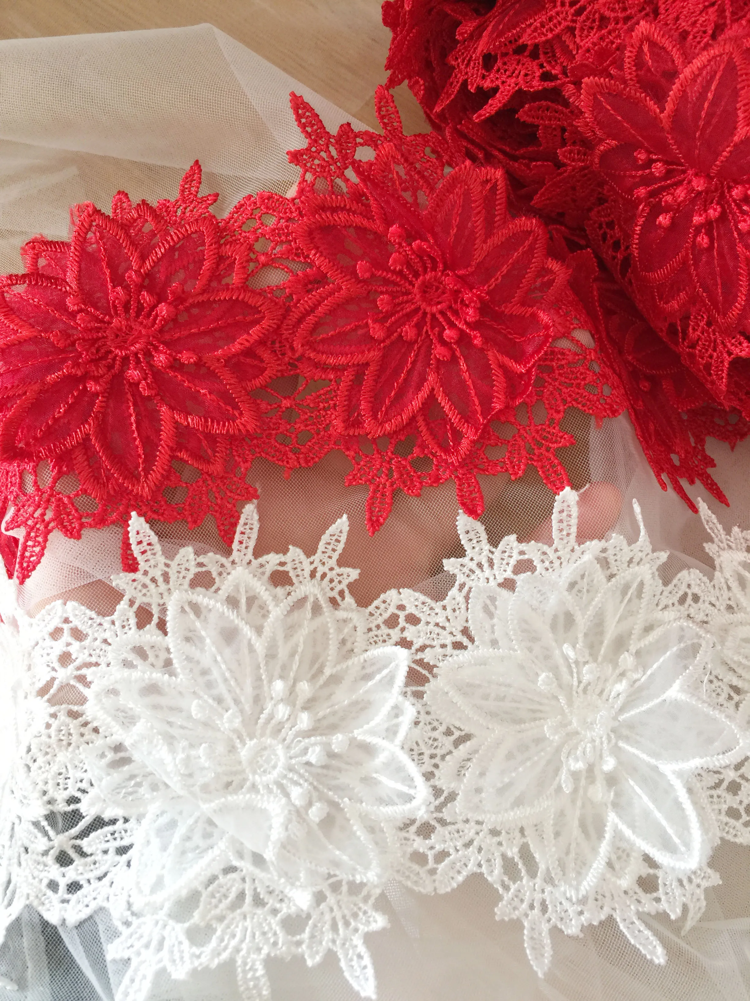 

3D Flower Lace Trim Embroidery Lace With Cord Boarder Bridal Dress Lace Trim DIY Lace Veil Trim 10 Yards