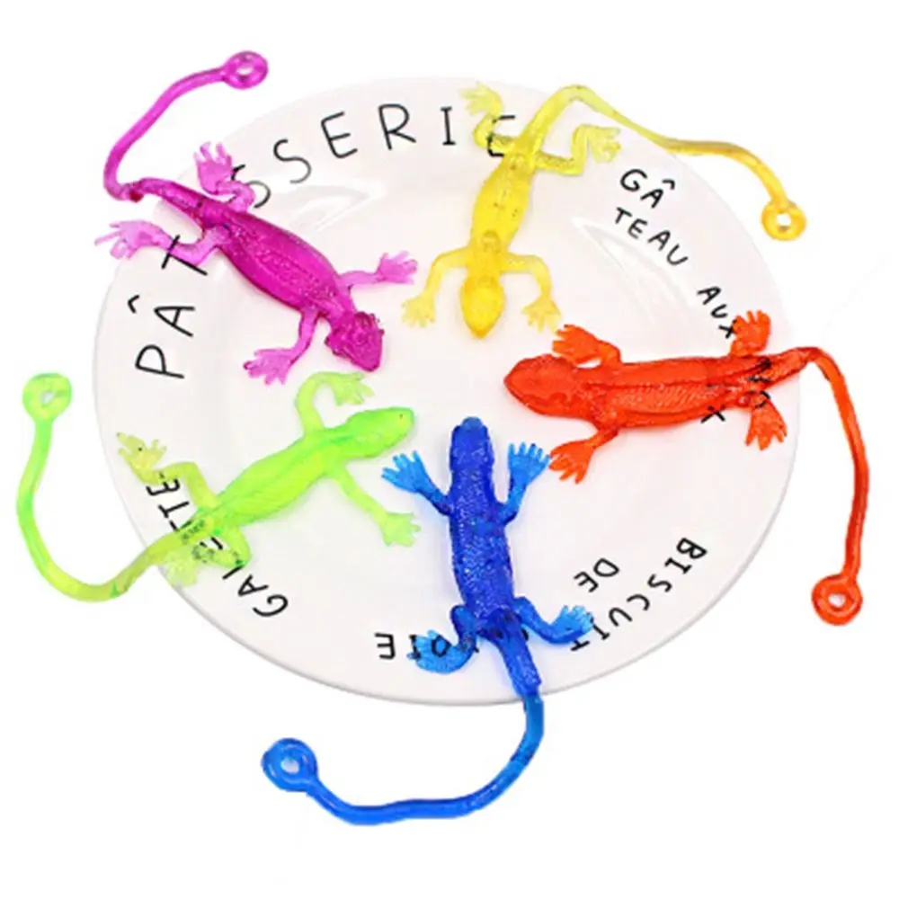 5Pcs Wholesale Novelty Sticky Lizard Animals Retractable Viscous Creative Rubber Lizard Children Funny Gadget Novelty Toys