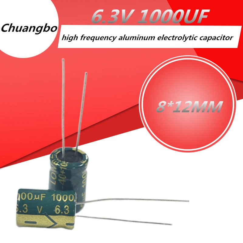 20pcs 6.3v1000UF  6.3V 1000UF 8*12 Low ESR/Impedance high frequency aluminum electrolytic capacitor size  8*12MM 6.3V 1000UF