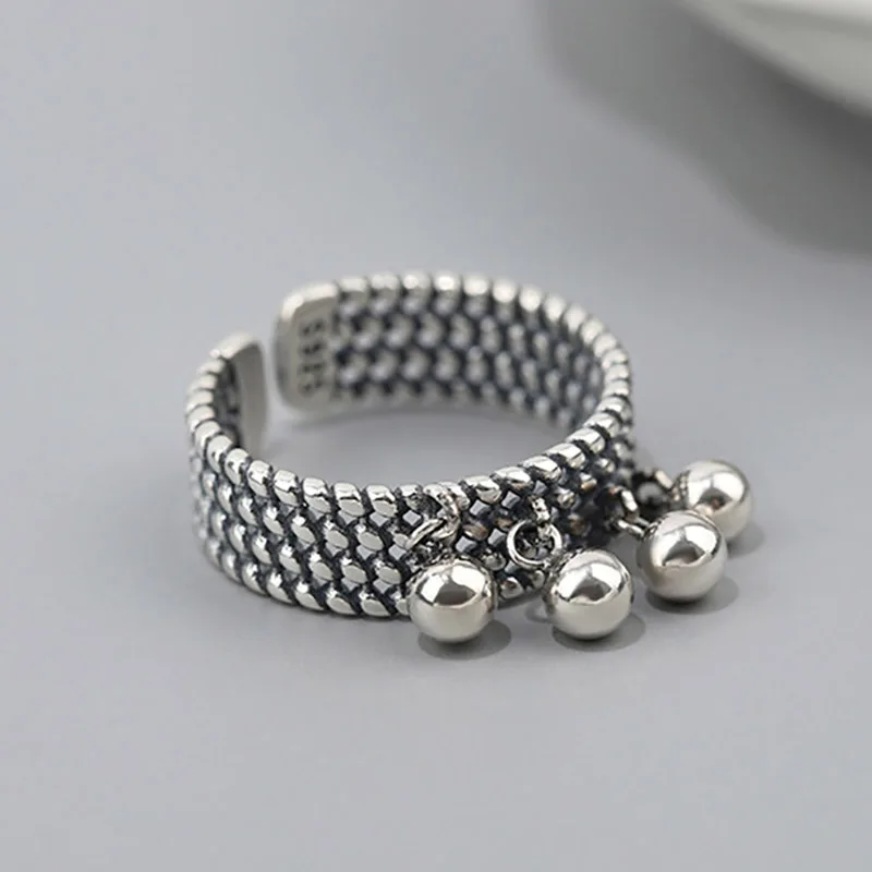 Foxanry Vintage Punk Silver Color Rings New Trendy Creative Beads Pendant Tassel Geometric Party Jewelry Gifts for Women