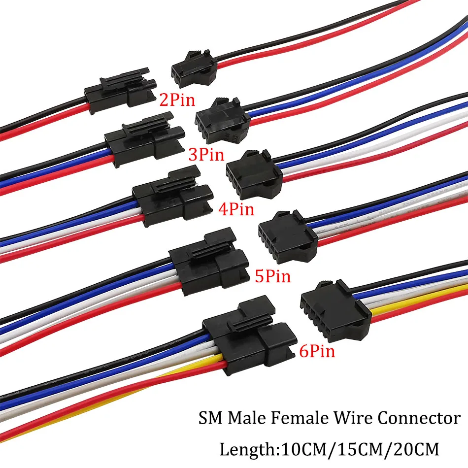 2/5/10 pair JST SM LED Strip Wire Electric Connector JST SM 2P 3P 4P 5P 6Pin Plug Socket Male Female Wire Connector For RGB RGBW