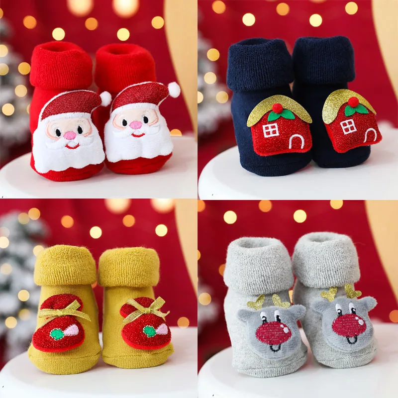 

Christmas Baby Socks Winter Thick Terry Socks for Newborn Cartoon Santa Elk Anti Slip Floor Socks Warm Baby Boys Girls Sock