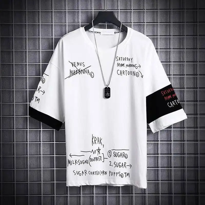 Harajuku Tshirt Short Sleeve Tops Tee Men Hip Hop T Shirt Streetwear Funny Punk Loose T-Shirt Summer Gothic Skateboard Shirt