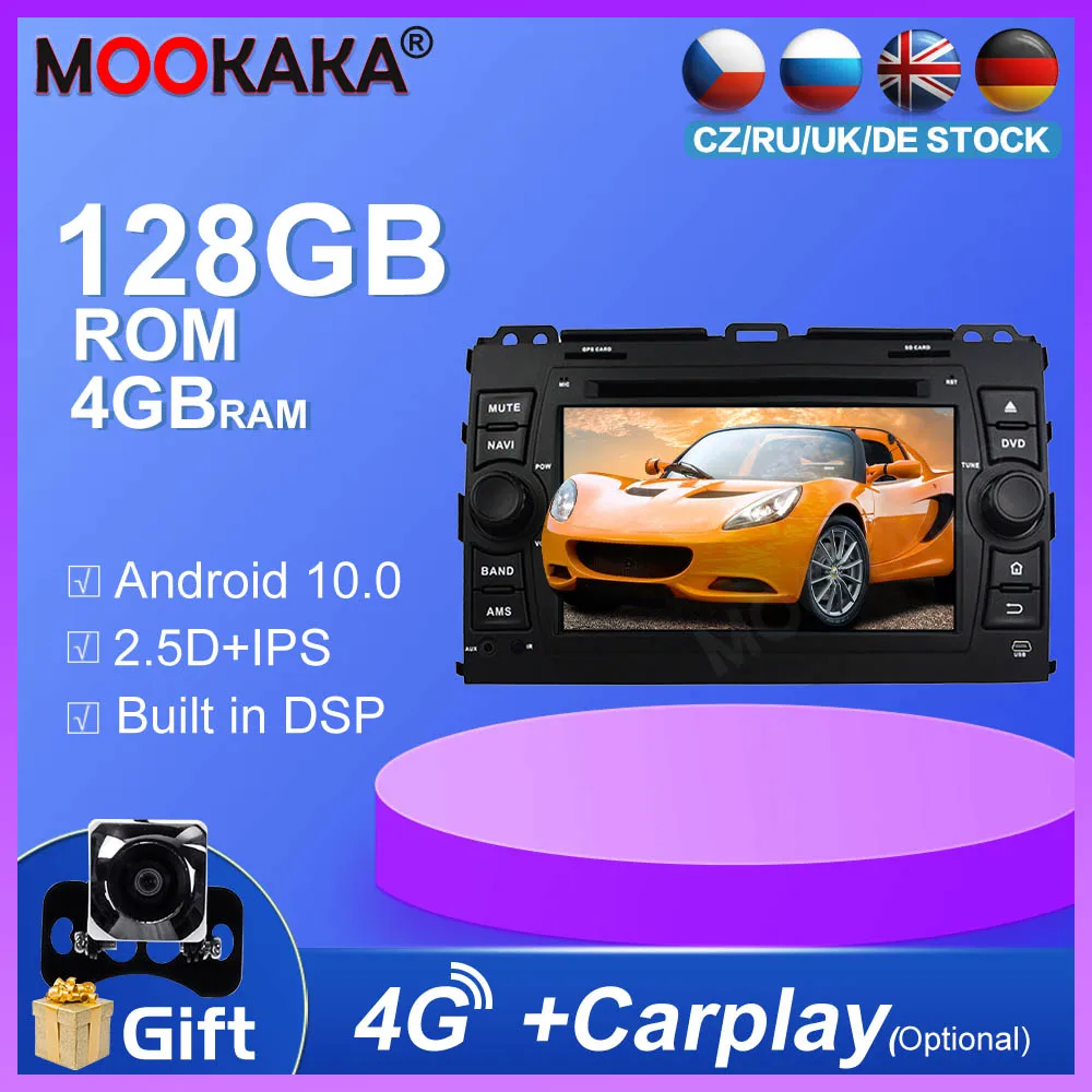 128GB Android 10.0 Car GPS Navigation For Toyota prado 2006-2010 wifi Stereo Multimedia Player Auto Radio Head Unit Carplay DSP