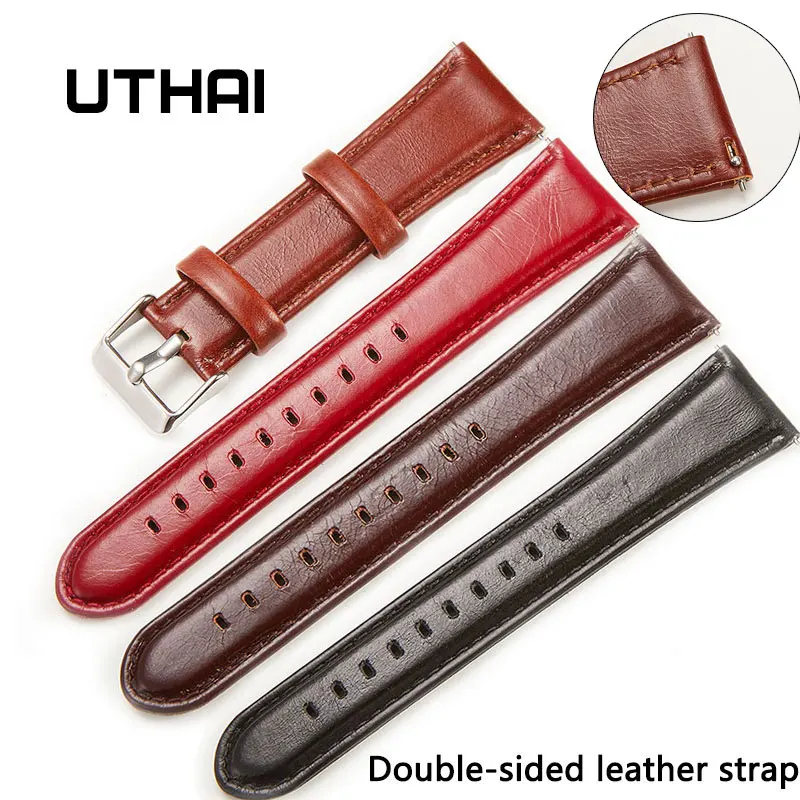 UTHAI P37 Geniune Leather Watchbands 18MM 20MM 22MM 24MM Double-sided leather strap For Samsung Galaxy Watch  Watch Accessories