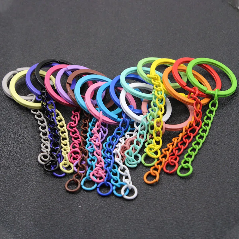 10pcs/Lot 30mm Keychain ring 90mm Long Colorful Round Split Keychain Holder Keyrings for DIY Jewelry Making Supplies Wholesale