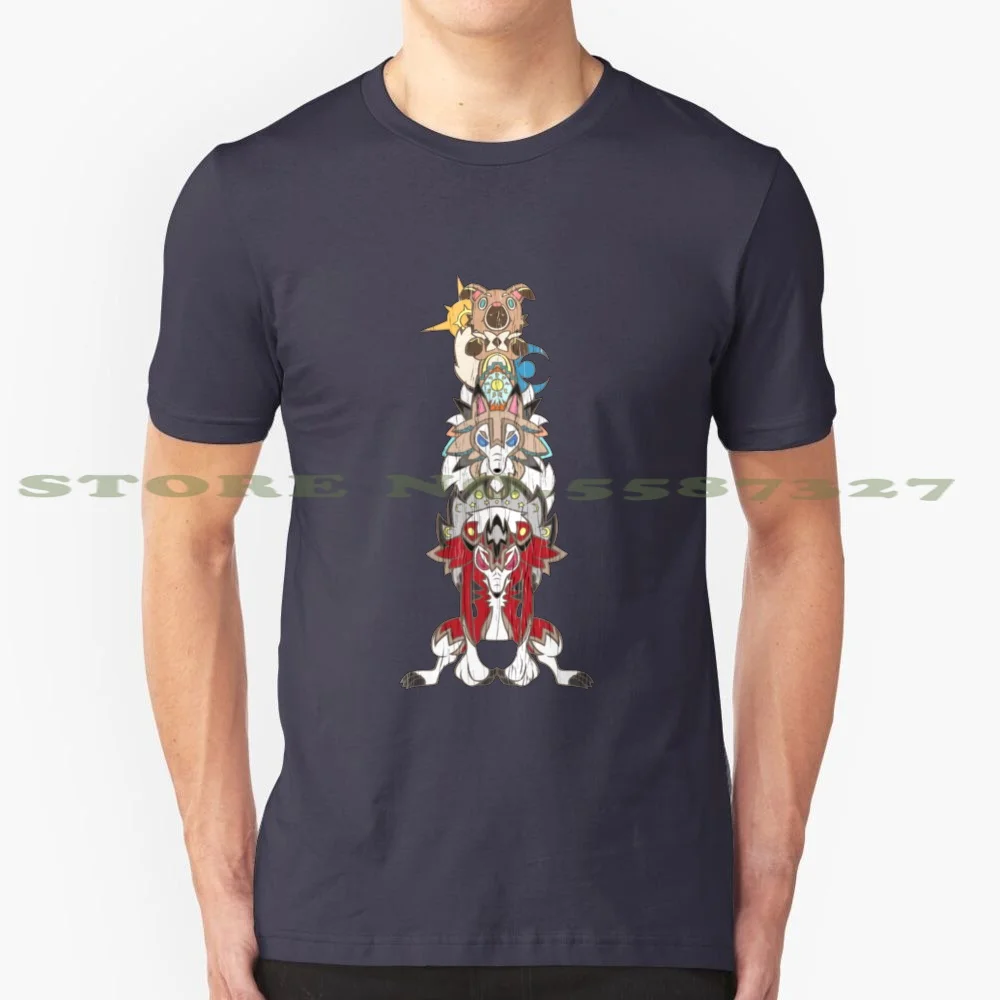 Rockruff Evolution Totem Pole 100% Pure Cotton T-Shirt Rockruff Tiki Lugarugan Tiki Lugarugan Day Lugarugan Night Werewolf Tiki