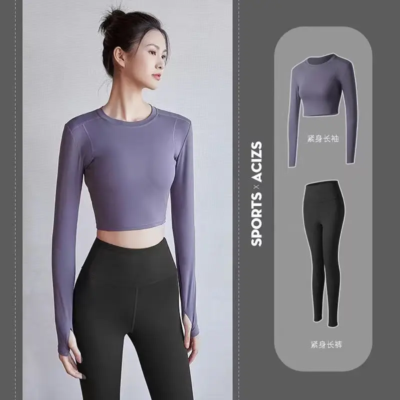 BARKOV Yoga Sets Women Sports Shirts High Waist Seamless Leggings Push Up Quick-Dry Workout Yoga Pants Running Yoga Suit