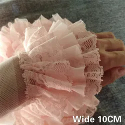 10 CENTIMETRI di Larghezza Tre Strati Del Merletto Della Pelle Rosa 3D A Pieghe Tessuto Chiffon Ricamato Fringe Ruffle Trim Fluffy Vestito Cucito FAI DA TE nastro