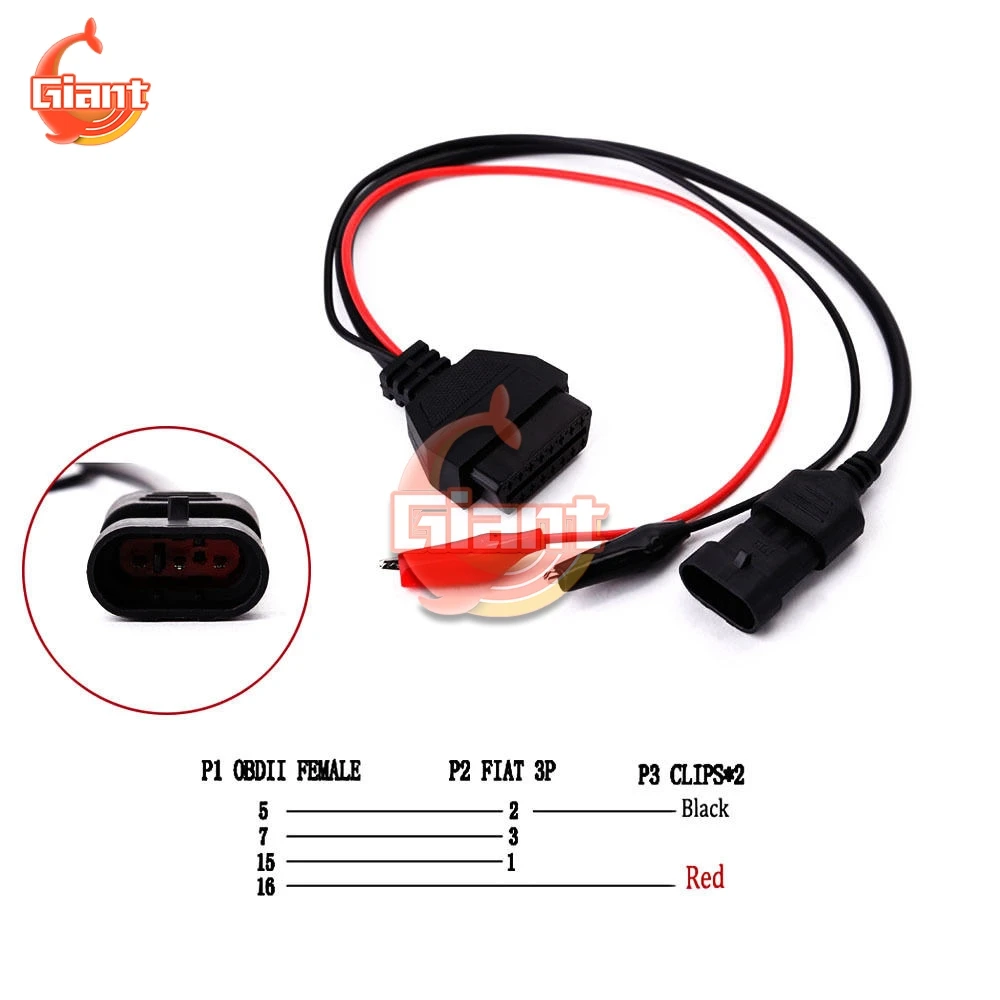 OBD2 Adapter Connector For Alfa Lancia Fiat 3 Pin to 16 Pin OBDII Obd-II Connector Auto Car Cable Fiat 3Pin Diagnostic Cable New