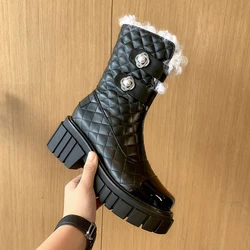 New Fashion Women Winter Wool stivaletti Ladies Platform Fur Shoes Girls Round Toes Zipper stivali con tacco alto nero bianco