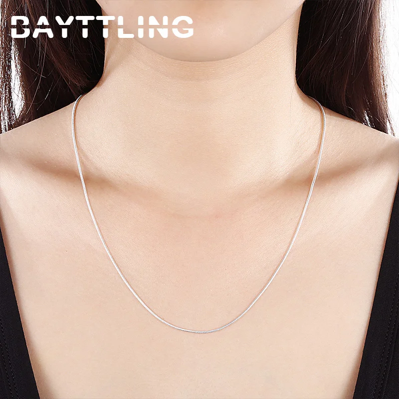 BAYTTLING-collar de plata de ley 925 para hombre y mujer, cadena de serpiente de 1MM, 16/18/20/22/24/26/28/30 pulgadas, joyería de moda, regalo al