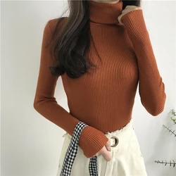 Autumn Women Sweater Long Sleeve Knitted Turtleneck Pullovers Winter Elasticity Multicolor Solid Slim Tops Bottomed Sweater