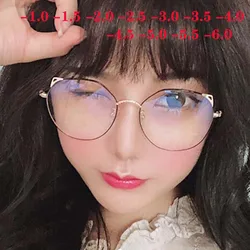 Metal Cat Ears Myopia Finished Glasses Women Men Round Nearsighted Clear Spectacle -1 -1.5 -2 -2.5 -3 -3.5 -4 -4.5 -5 -6