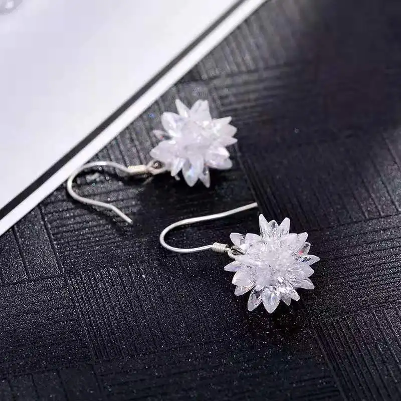 Earrings 2021 Trend Ice Flower Fairy Grunge New Pattern Snowflake Crystal Temperament Long Hanging Earrings Jewelry-Accessories