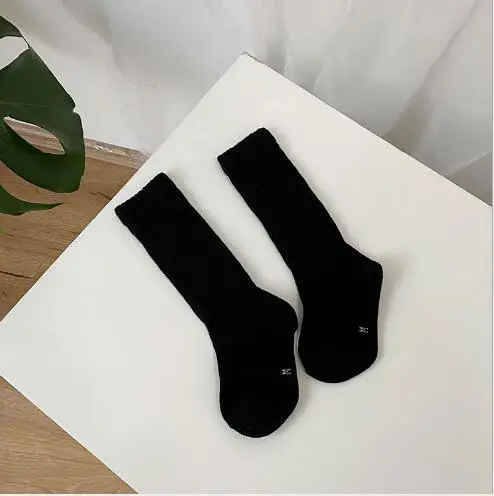 3Pairs 1-8Y 2022 spring new children's socks double needles solid color baby girls students pile socks