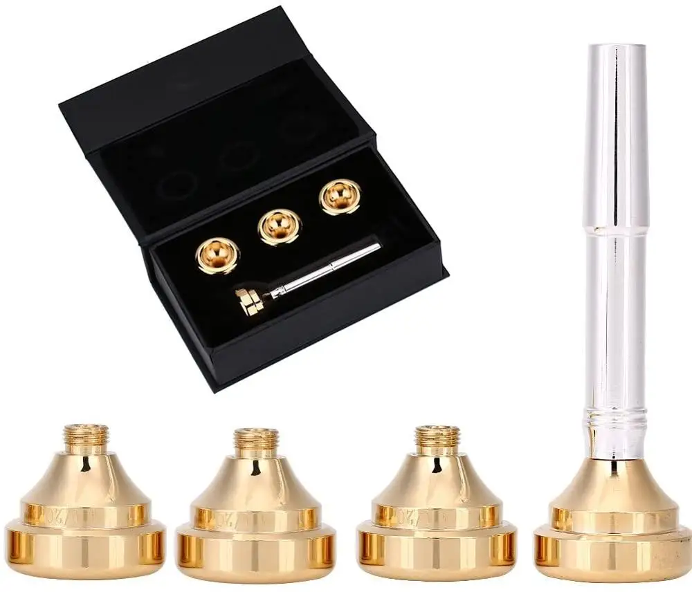 Trumpet Mouthpiece Set with golden Silver Plated Convertible 1 1/2C 3C 5C 7C Cups for Brass Guitar