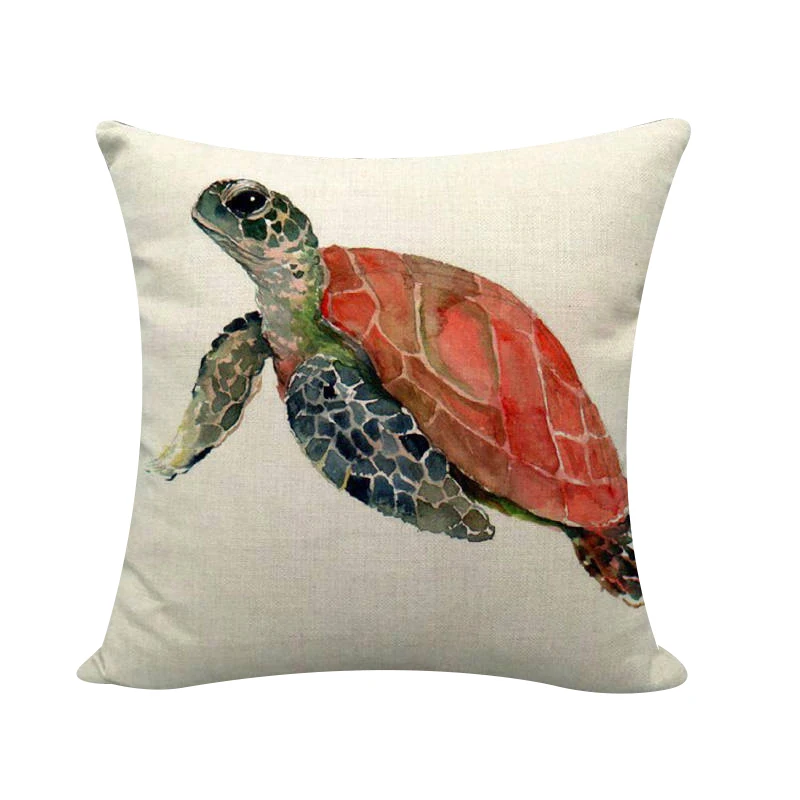 Sea Turtle Printed Seat Lumbar Pillow Cushion Cover Marine Life Linen Square Pillowcase 45x45cm Fashion Home Pillow Decorative