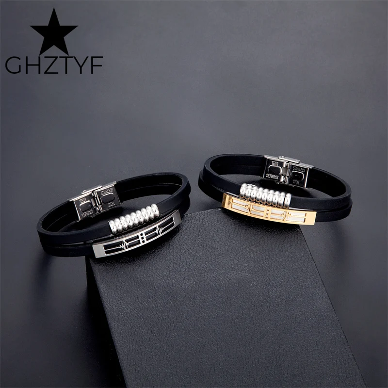 Romantic Couple Jewelry Love Heartbeat Charm Bracelets Relationship Matching Bangles for Girls Boys Steel Cuff Soft Rubber Belts