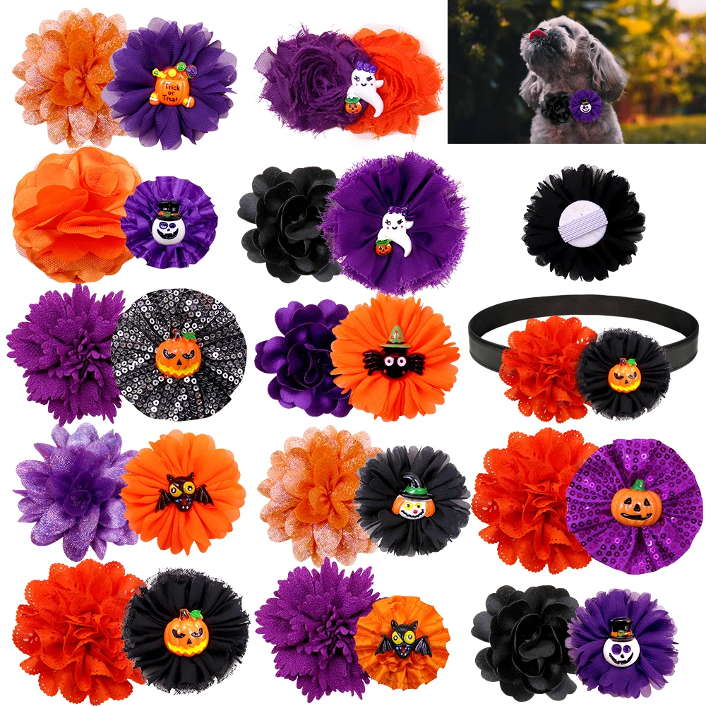 

50pcs Halloween Dog Accessories Movable Pet Dog Bowtie Pumpkin Skull Cat Dog Bow Tie Collar Accessories Holiday Pet Supplies