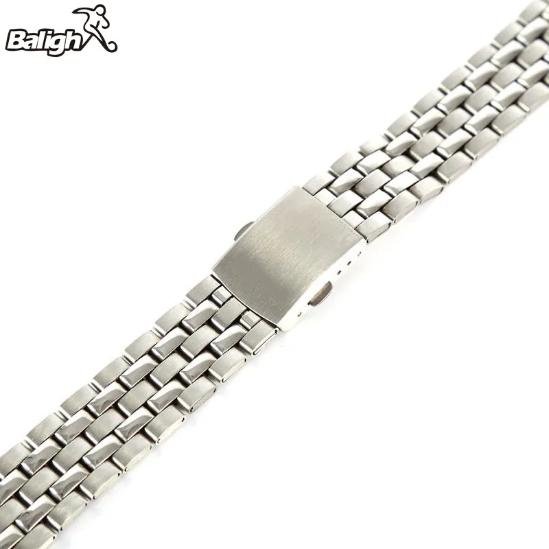 Stainless Steel Metal Strap Silver Watch Band Unisex Bracelet Watchbands Double Fold Deployment Clasp Watch Buckle 18 20 22mm