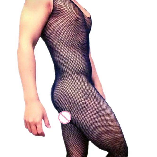 Male Underwear Sleeveless Bodystocking Men\'s Open Crotch Jumpsuit Fishnet Bodysuit Adult Sexy Lingerie Plus Size for Mens Exotic