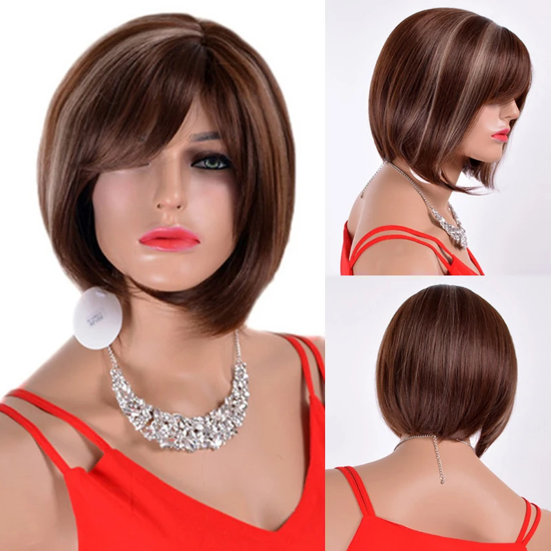 MSIWIGS Straight Synthetic Short Burgundy Wigs with Bangs High Temperature Fiber Hair Blonde Wig for Black Women Free Hairnet