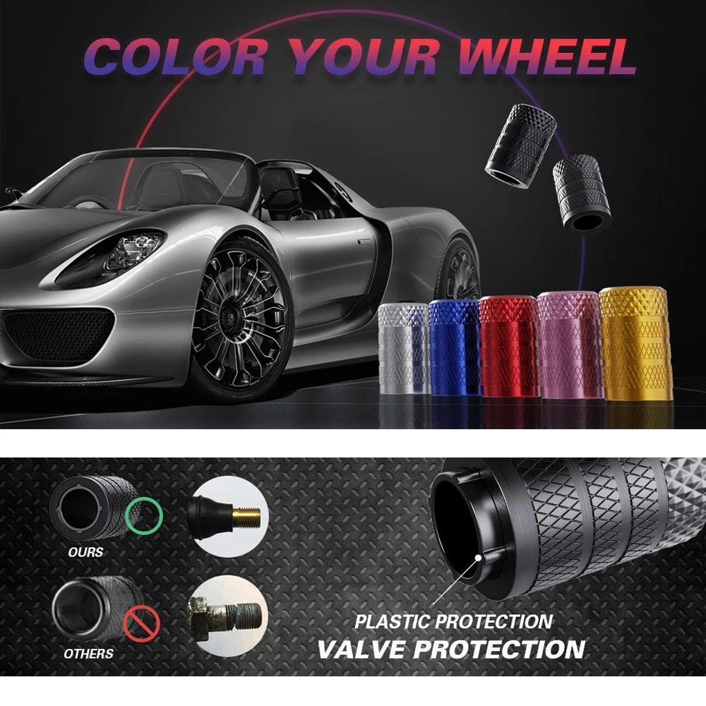 Aluminum Alloy Tire Valve Stem Caps, 4 Pack Universal Car Wheel Tire Valve Caps, Universal Stem Covers For Cars Trucks Motorcycles SUVs And Bikes (Black/4PCS