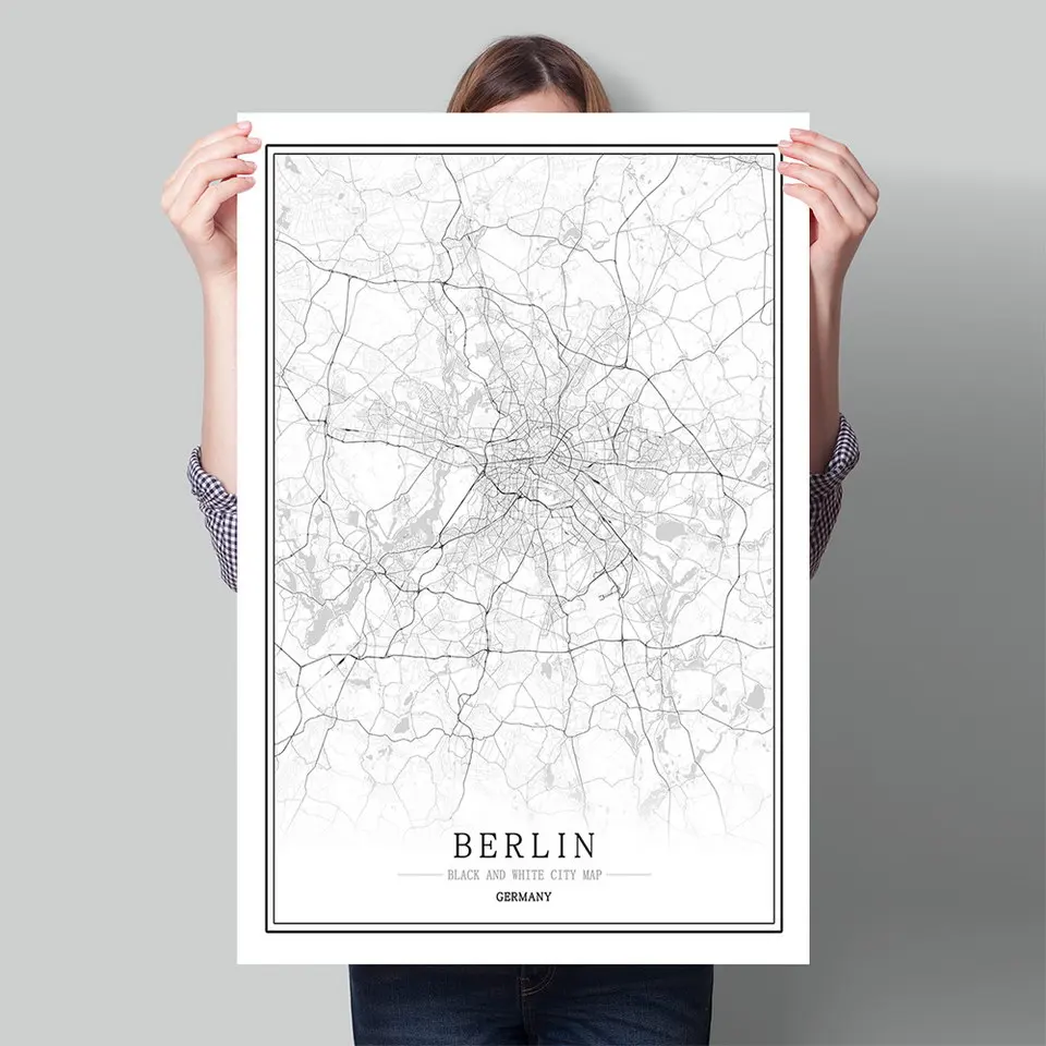 Germany Black White World City Map Poster Nordic Living Room  Berlin Bonn Munich Wall Art Pictures Home Decor Canvas Painting