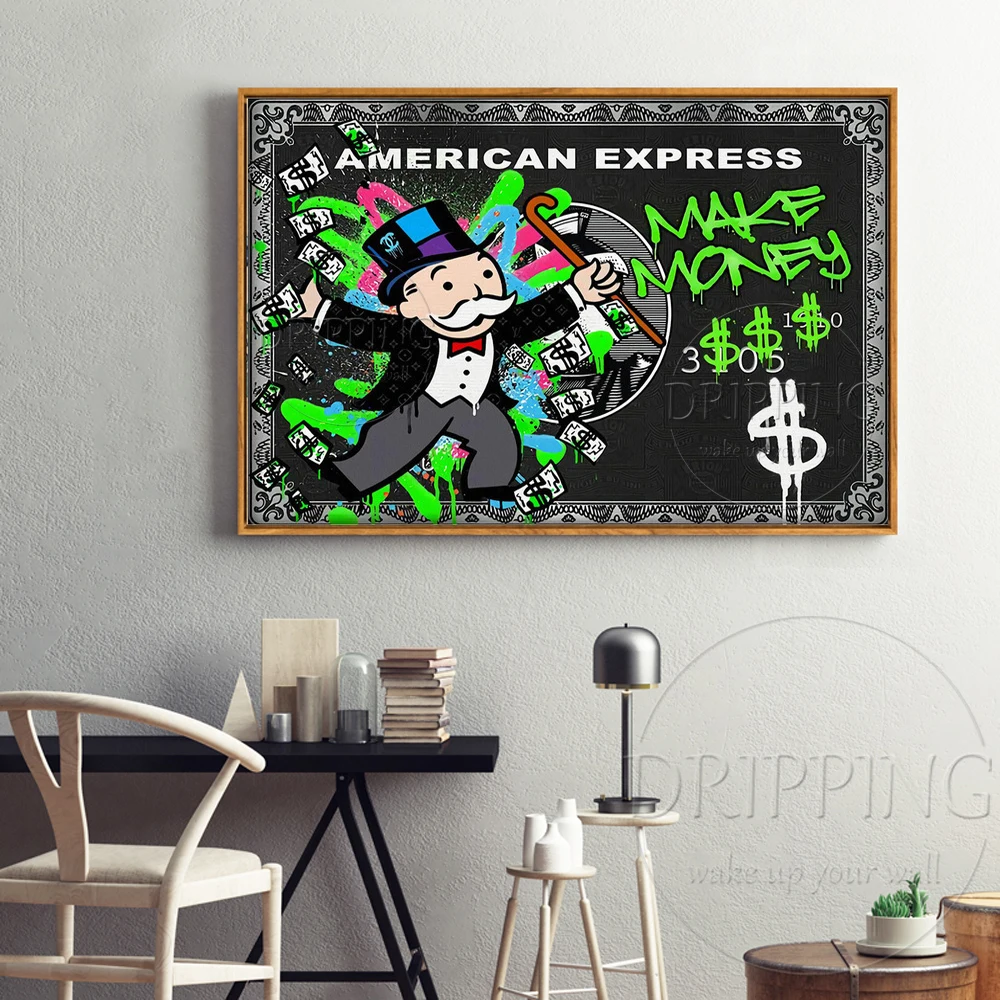 Handmade Modern Wall Artwork Millionaire Money Oil Painting on Canvas Fashion Street Art American Express Banknote Oil Painting